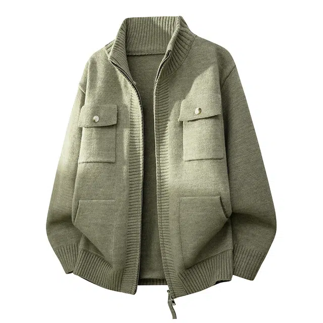 马员外 秋冬美式复古休闲宽松百搭舒适潮流开衫工装高领针织衫 男女同款