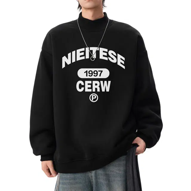 冈哉 美式复古高街纯色数字字母印花圆领设计痞帅潮流宽松休闲百搭舒适柔软亲肤卫衣 男女同款