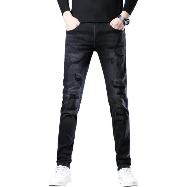 吉肯蒂 秋冬款潮牌男裤修身显高弹力小脚裤休闲男长裤牛仔裤 男款