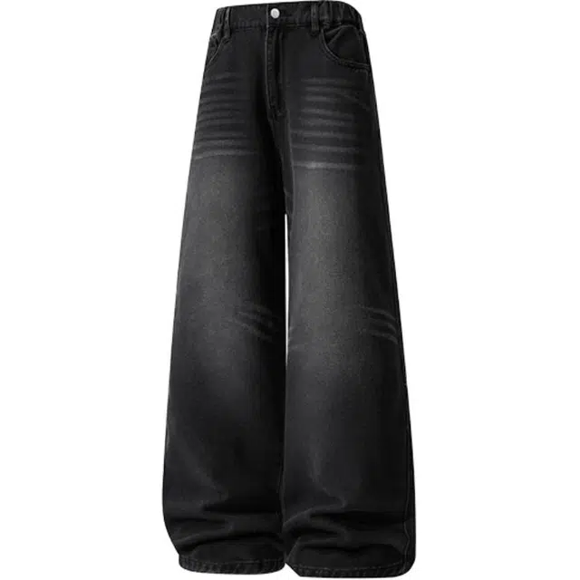 马员外 春秋季美式复古水洗宽松直筒纯色简约潮流百搭牛仔裤 男款