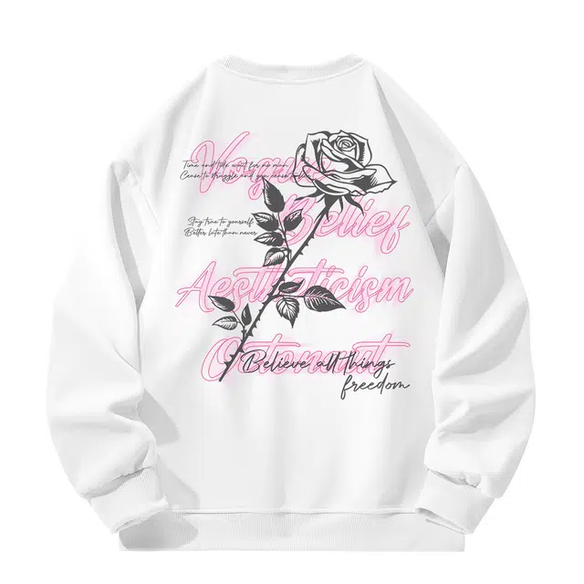 海底小纵队 美式高街素描画玫瑰龙口设计字母印花复古时尚日常休闲百搭长袖无性别上衣套头慵懒风学院舒适宽松潮流圆领卫衣 男女同款