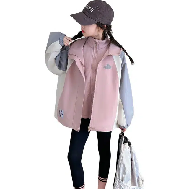 蓝彩何上装 女童冲锋衣秋冬儿童春秋外套防风防水中大童摇粒绒三合一两件套潮