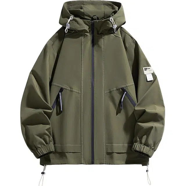 左岸 美式潮牌百搭字母绣标带帽开衫上衣宽松休闲舒适山系户外防风工装冲锋外套夹克 男款