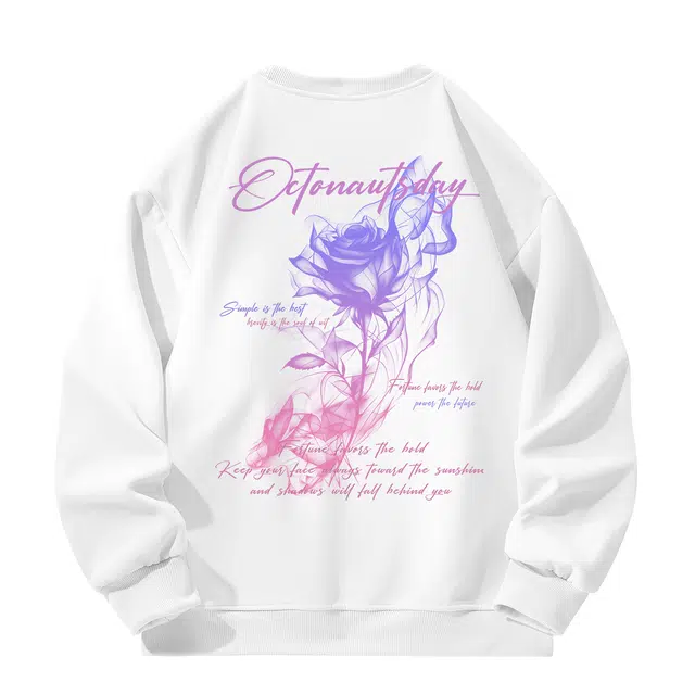 海底小纵队 春秋潮人必备美式高街背面渐变色玫瑰艺术体字母印花氛围舒适时尚宽松大码套头上衣长袖圆领情侣学生党百搭卫衣 男女同款