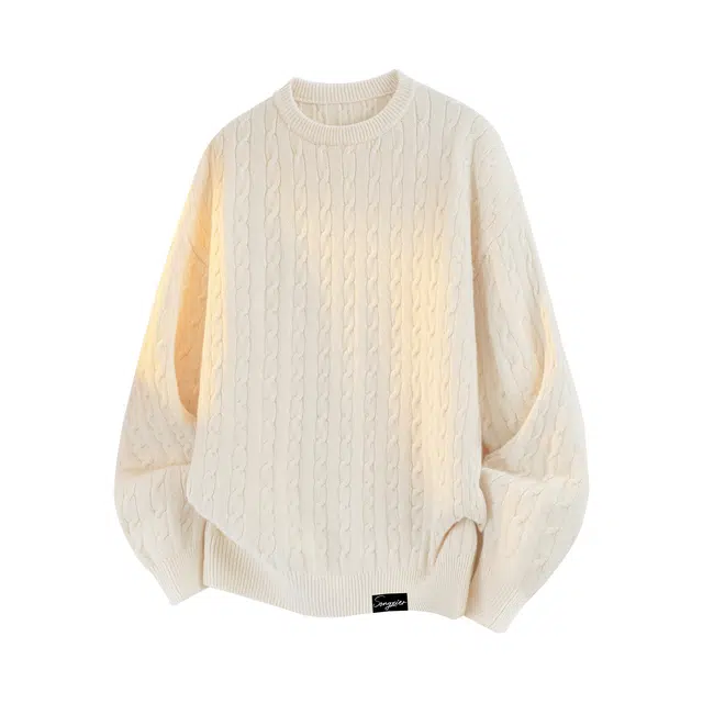 颂希尔 美式潮牌慵懒风保暖编织打底内搭长袖休闲宽松圆领套头针织衫 男女同款