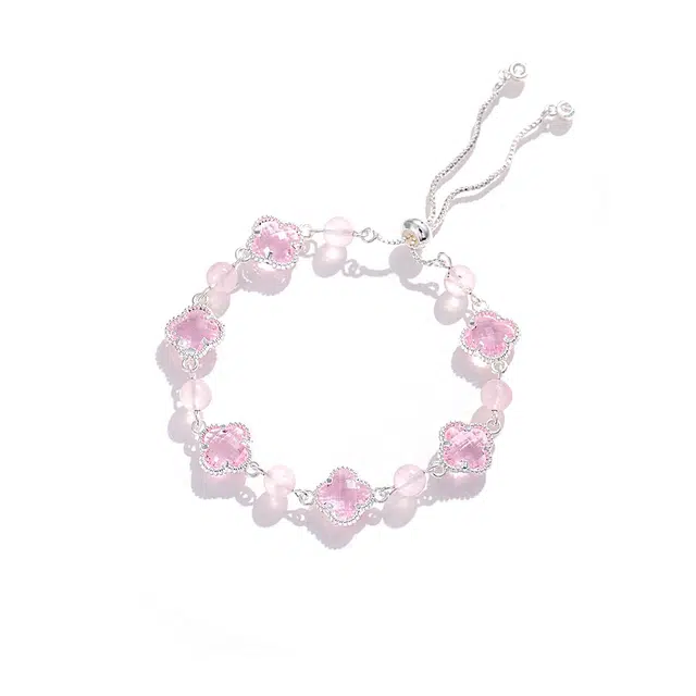 匠锁心玉 幸运四叶草 简约新中式 转运招财纳福国潮古风原创设计小众轻奢高级感 气质百搭潮流时尚手饰#好运天然 粉水晶 手链 女款