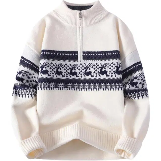 马员外 打底衫潮流秋冬季圆领保暖套头宽松动物图案简约百搭针织衫 男款