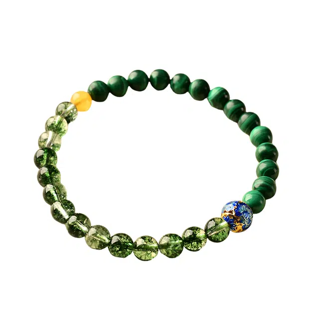 仙园韵 新中式国风复古聚宝盆绿幽灵手链招财进宝转运小众轻奢简约文玩盘玩#好运 孔雀石 手串 女款