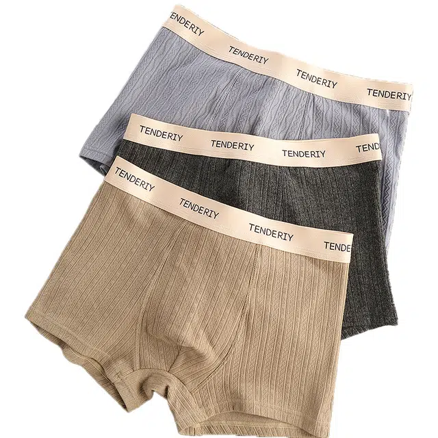 潞优野 高级感纯棉男士裤男生中腰男肌理裤头潮平角内裤 男款