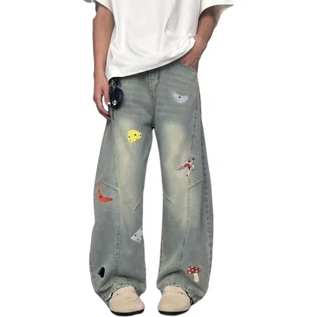徐百货 美式刺绣弯刀流行设计感休闲裤潮流解构时尚阔腿裤百搭宽松舒适工装裤 男女同款