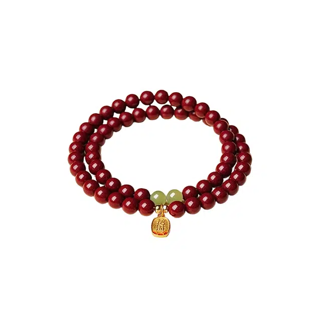 茂琼 鸿运来财柿柿如意万事顺遂中式国潮复古简约小众设计高级文玩红色本命年时尚百搭念珠转运珠#好运 朱砂 手串 女款