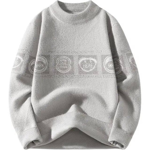 马员外 秋冬美式复古休闲宽松百搭舒适潮流开衫工装束状纹路印花圆领针织衫 男女同款