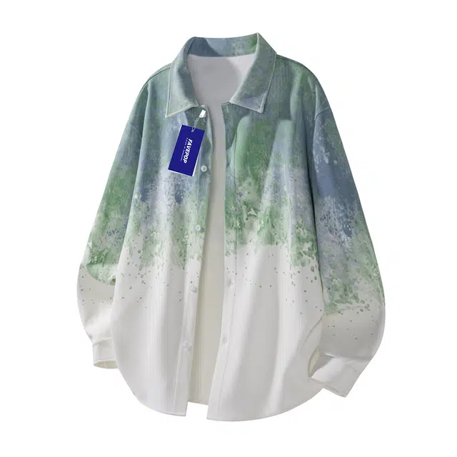微牛 美式复古渐变扎染潮流百搭宽松休闲长袖外套衬衫 男款