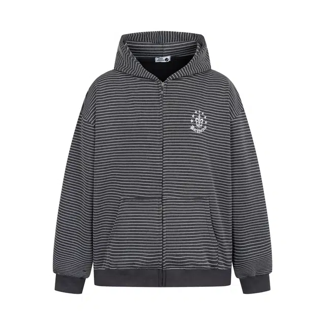 奇迹街区 美式复古街头条纹字母高街百搭舒适简约慵懒拉链连帽宽松卫衣 男女同款