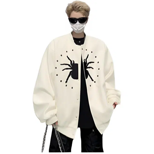 木木兔 美式高街重磅男士长袖外穿冬季休闲秋冬穿搭轻奢潮流百搭衣服冬天国潮宽松蜘蛛字母时尚潮牌外套夹克 男款