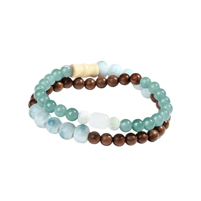 镯瑾 新中式国风招财转运吉祥如意简约清新设计 复古文艺双圈叠戴佛珠串#好运 礼盒 金丝檀木 手串 男女同款情侣款