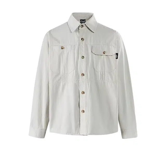 艾梵斯贝 美式复古潮流秋季拼接水洗纯色设计感无性别日常通勤百搭宽松休闲时尚高级感商务轻奢学院文艺风长袖衬衫 男女同款