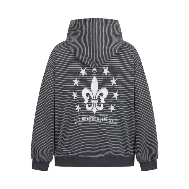 奇迹街区 美式复古街头条纹字母高街百搭舒适简约慵懒拉链连帽宽松卫衣 男女同款