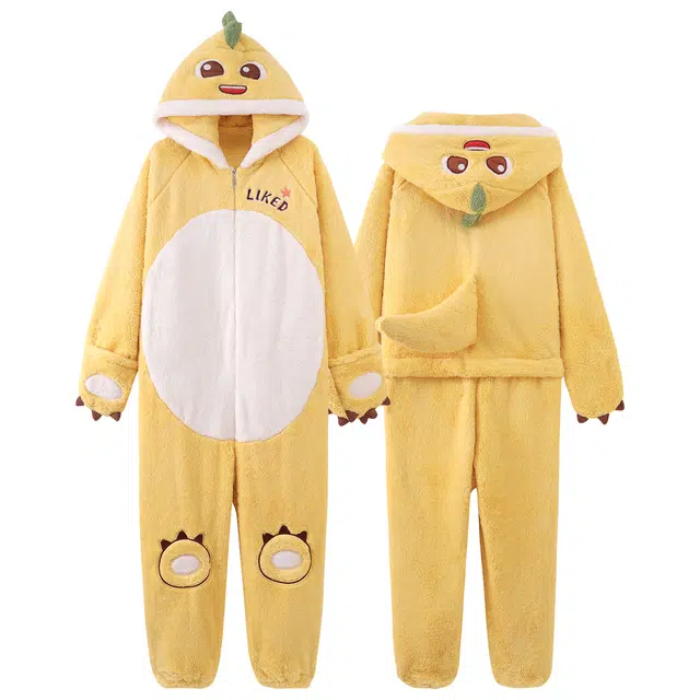 俏霓桐  冬季甜美可爱卡通保暖蓄温加厚加绒连帽长袖上衣可外穿长裤家居连体衣 女款