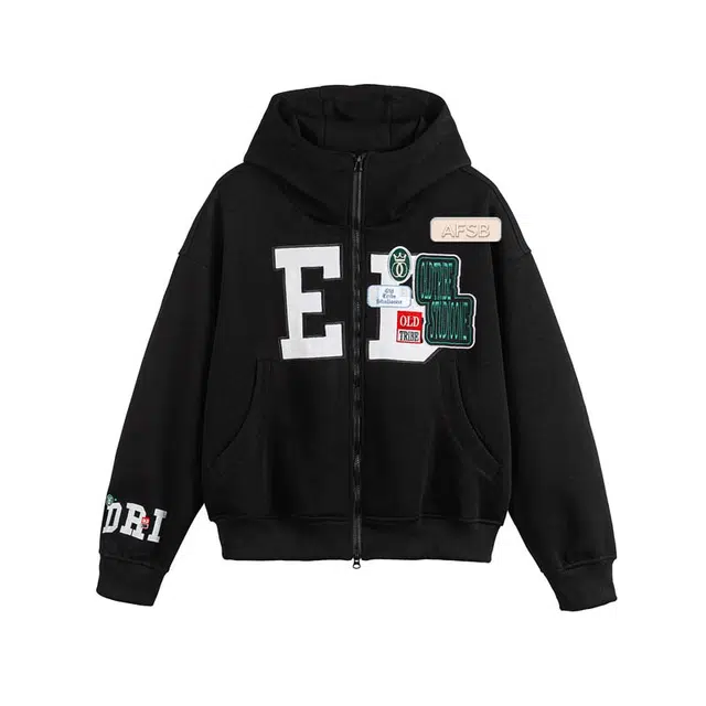 艾梵斯贝 美式复古潮流小众设计款字母印花高级感运动风个性时尚无性别日常通勤百搭宽松休闲慵懒风情侣款开衫连帽卫衣 男女同款