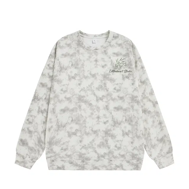 诗丹帝国 小众潮流圆领外套春秋男士长袖美式复古学生慵懒休闲上衣情侣款扎染设计无帽卫衣 男款