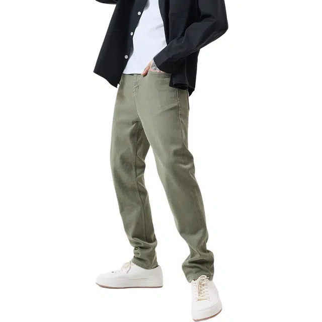 逆腾 秋季弹力长裤男潮牌修身直筒裤子男士休闲商务通勤小脚牛仔裤 男女同款