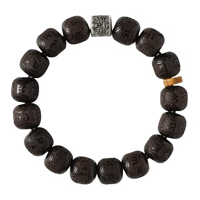 琛宬 【六字箴言】扎基拉姆真言精雕禅意新中式国潮复古招财纳福财源广进百搭 八方来财诸事顺利#好运 黑檀 木作手串 男女同款情侣款