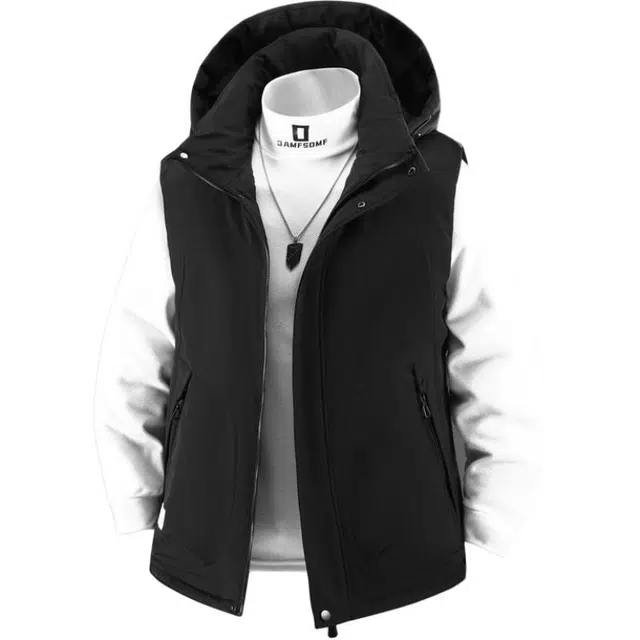 马员外 美式高街复古休闲宽松百搭日常舒适户外纯色连帽开衫保暖拉链马甲 男女同款