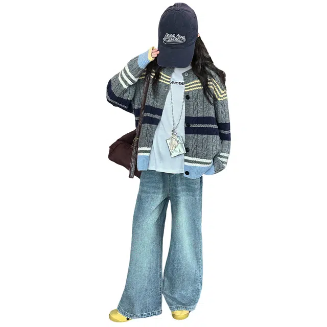 蓝彩何毛衣 女童春秋款韩版休闲针织开衫外套女大童时髦洋气儿童秋装衣服上衣