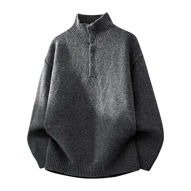 马员外 秋冬美式复古休闲宽松百搭舒适潮流开衫工装高领羊毛混纺落肩针织衫 男女同款