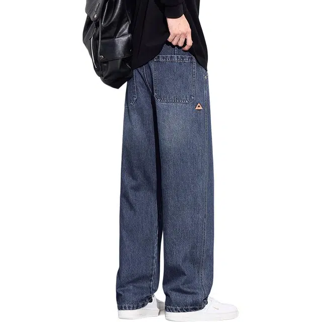 协协乐 高街风美式复古做旧水洗春秋季潮牌宽松直筒阔腿拖地裤青少年痞帅百搭休闲运动长裤牛仔裤 男款