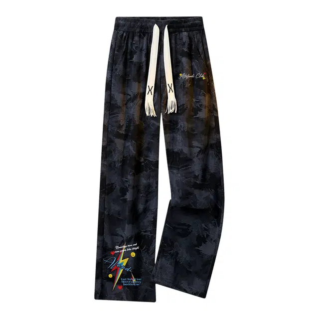 阿凡迪 美式复古高街时尚透气直筒长裤字母爪印印花宽松日常通勤百搭运动潮流腰部垂感休闲裤 男女同款