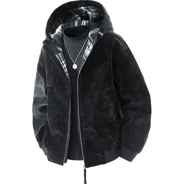 马员外 复古格子拼接百搭时尚简约夹克外套 男款