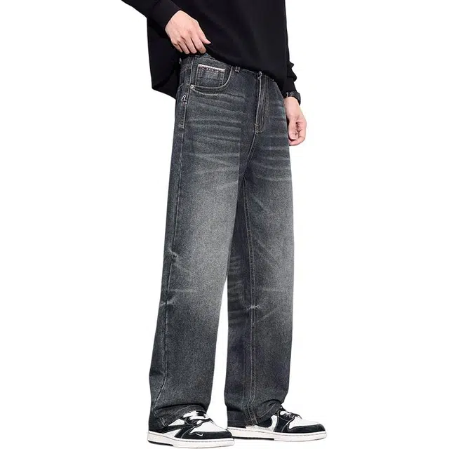 协协乐 高街风扎染复古做旧水洗春秋季美式潮牌宽松直筒阔腿拖地裤百搭休闲运动长裤牛仔裤 男款