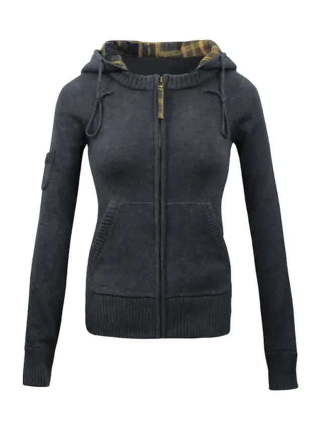 木清清 美式复古格子拉链纯色修身型甜美风针织衫 女款