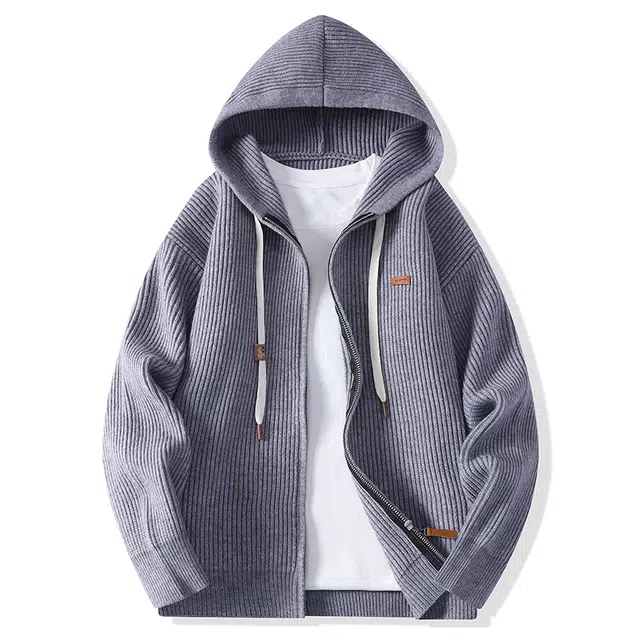 马员外 潮流慵懒风秋冬季保暖宽松连帽开衫纯色简约百搭针织衫 男款