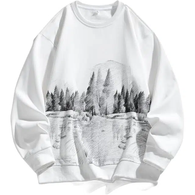 马员外 春秋季风景水墨风圆领简约宽松潮流百搭卫衣 男款