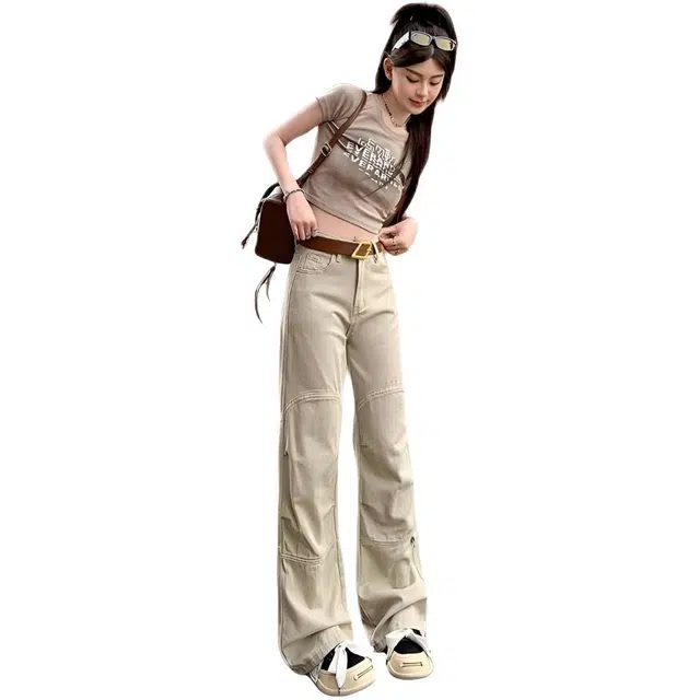 木木兔 潮流时尚秋季裤子女 高腰显瘦垂感阔腿拖地裤百搭显腿长 牛仔裤 女款