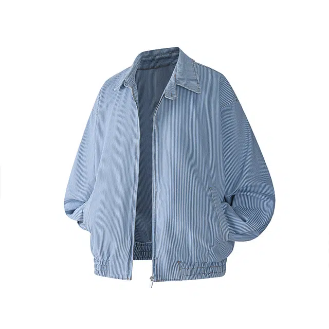 美式街头风条纹翻领宽松百搭休闲长袖情侣通勤外套牛仔外套 男女同款