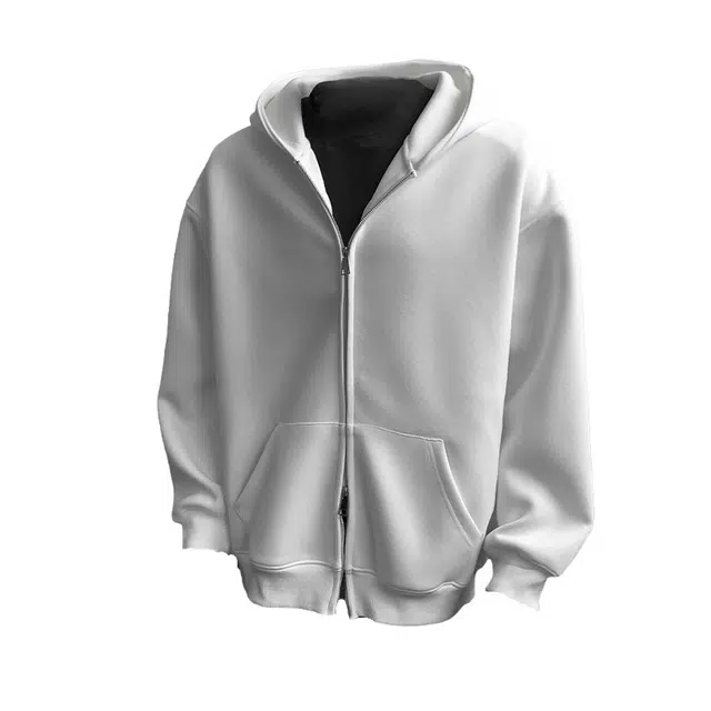 半空山 美式复古纯色重磅简约基础款开衫外套宽松百搭潮流柔软舒适日常通勤高品质连帽卫衣 男女同款