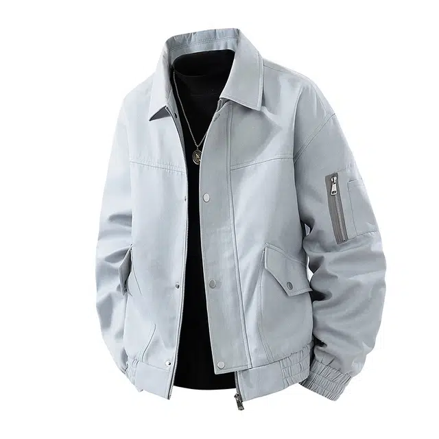 马员外 百搭时尚休闲简约翻领短款简约夹克外套 男款