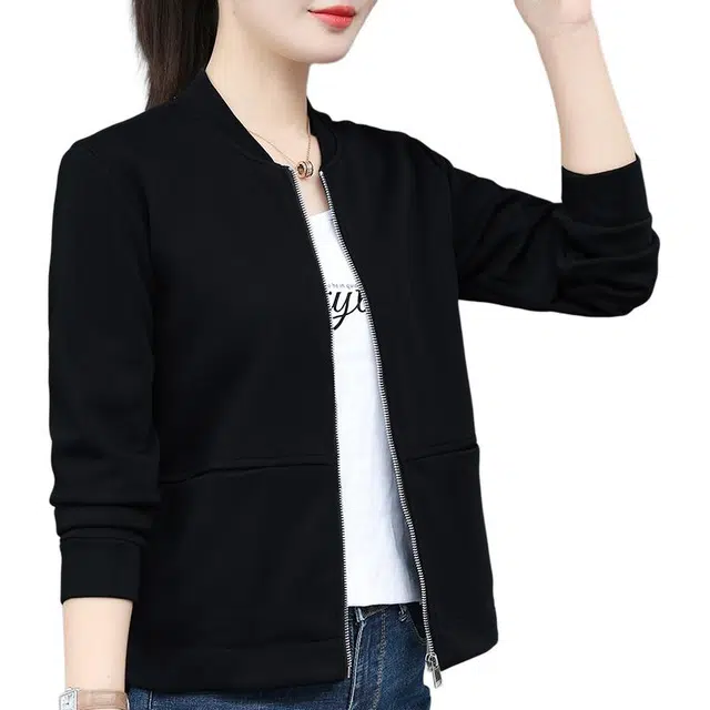 缪斯的诱惑 春秋穿搭时尚潮流纯色运动休闲长袖针织衫经典复古风棒球领上衣简约洋气减龄户外百搭软壳衣舒适亲肤外套立领夹克 女款