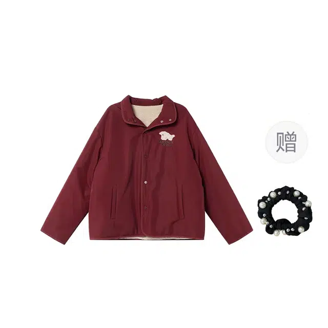 雾闪闪 刺绣毛毛美式风外套女宽松加厚小个子夹棉保暖上衣棉服 女款