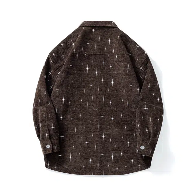 前进牛 美式经典潮牌复古轻奢高级感老钱风雪尼尔星星提花长袖衬衣男潮流秋季森系百搭宽松休闲外套衬衫 男款