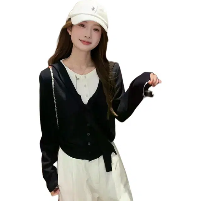 轻迎 百搭假两件披肩纯色常规韩式针织衫 女款