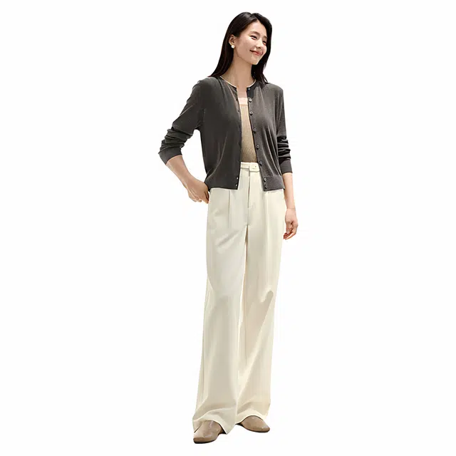 佐塞斯 高端品质轻奢精纺莱赛尔亚麻假两件开衫秋季时尚百搭修身短外套针织衫 女款