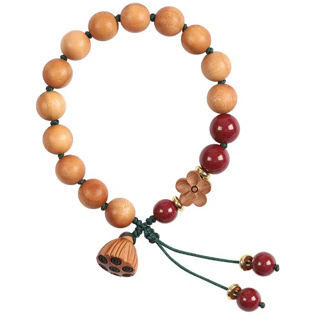 子婳 招财转运好运莲莲护身符桃花木串高含量紫金砂朱砂编织小众精致古色古香木质清新优雅气质 桃木 手串 女款