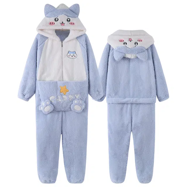 俏霓桐 冬季保暖蓄温加厚加绒连帽软萌甜美可爱卡通长袖上衣可外穿长裤家居连体衣 女款