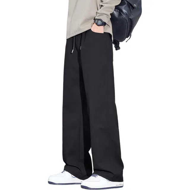 协协乐 山系户外纯色美式潮牌春秋季宽松直筒阔腿拖地裤高街风青少年痞帅弹力抽绳百搭运动长裤休闲裤 男款