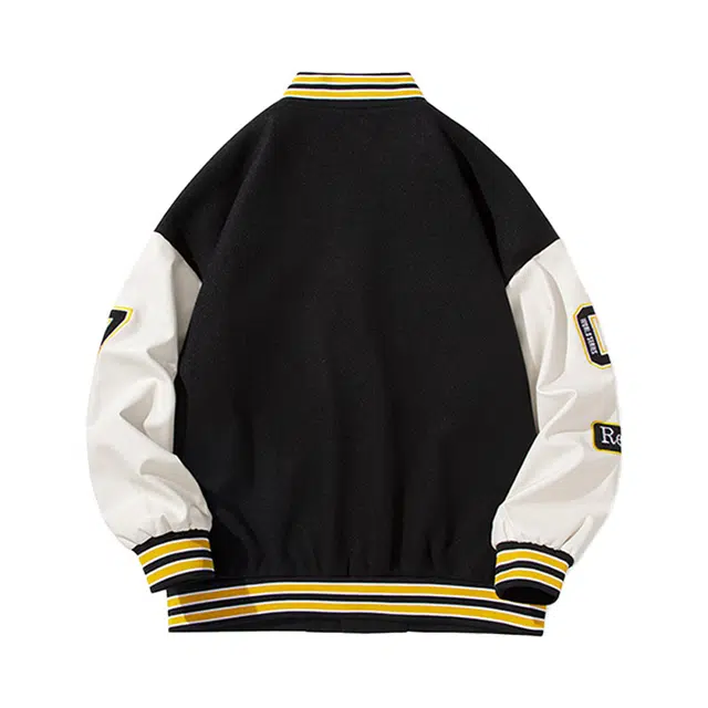 寻星记  美式韩系青春校园高街拼接撞色字母刺绣条纹橄榄球设计夹克学生党百搭潮流时尚街头痞帅宽松学院风棒球服 男女同款